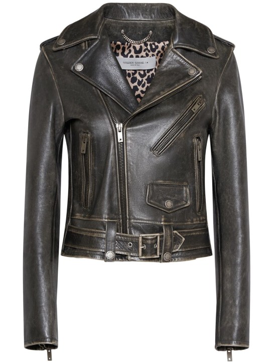 Golden Goose: Golden Chiodo bull leather jacket - Black - women_0 | Luisa Via Roma