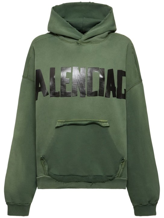 Balenciaga: Logo gaffer type vintage cotton hoodie - Dark Green - women_0 | Luisa Via Roma