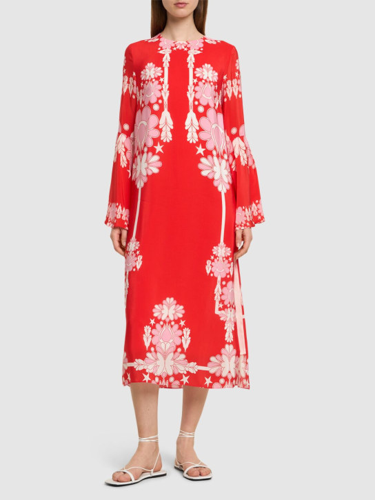 Borgo De Nor: Astoria printed crepe viscose long dress - Red/Multi - women_1 | Luisa Via Roma