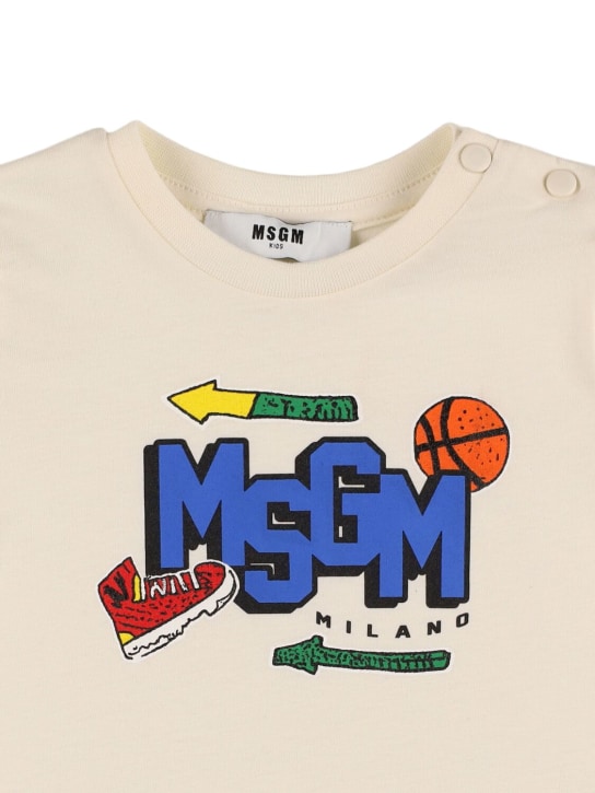 MSGM: T-shirt en jersey de coton à manches longues - Blanc - kids-boys_1 | Luisa Via Roma