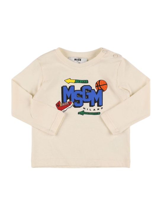 MSGM: T-shirt en jersey de coton à manches longues - Blanc - kids-boys_0 | Luisa Via Roma