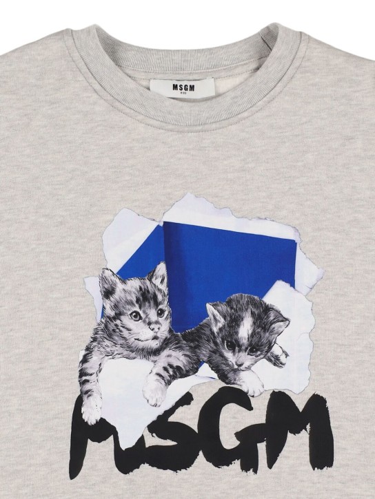 MSGM: Cats  logo printed cotton sweatshirt - Grey - kids-girls_1 | Luisa Via Roma