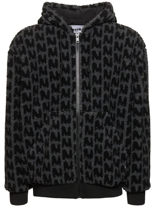 MSGM: Monogram jacquard teddy casual jacket - Black/Grey - men_0 | Luisa Via Roma