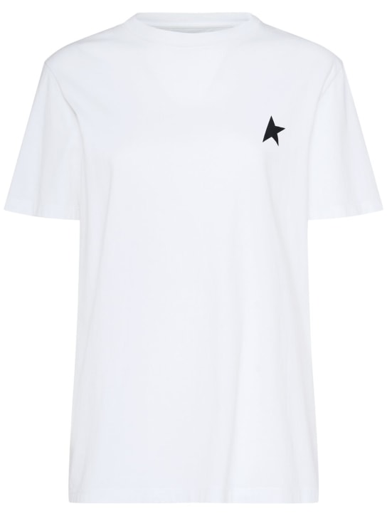 Golden Goose: T-shirt en jersey de coton - Blanc/Noir - women_0 | Luisa Via Roma