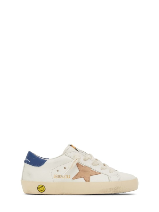 Golden Goose: Super Star leather sneakers - White/Blue - kids-boys_0 | Luisa Via Roma