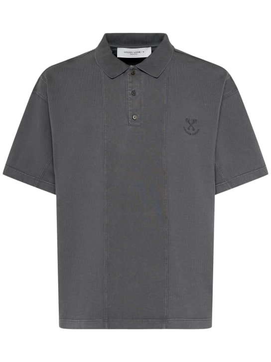 Golden Goose: Journey patchwork cotton polo shirt - Anthracite - men_0 | Luisa Via Roma
