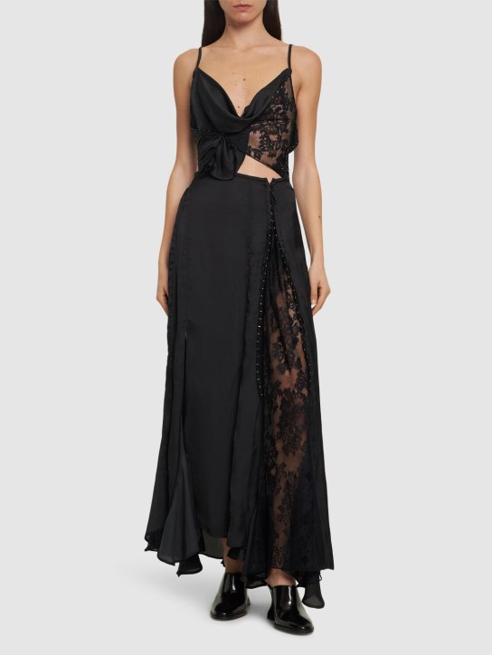 Y/PROJECT: Jersey & lace long skirt w/ hooks - Black - women_1 | Luisa Via Roma