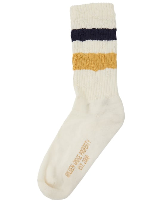 Golden Goose: Striped cotton blend ribbed socks - Heritage White - men_2 | Luisa Via Roma