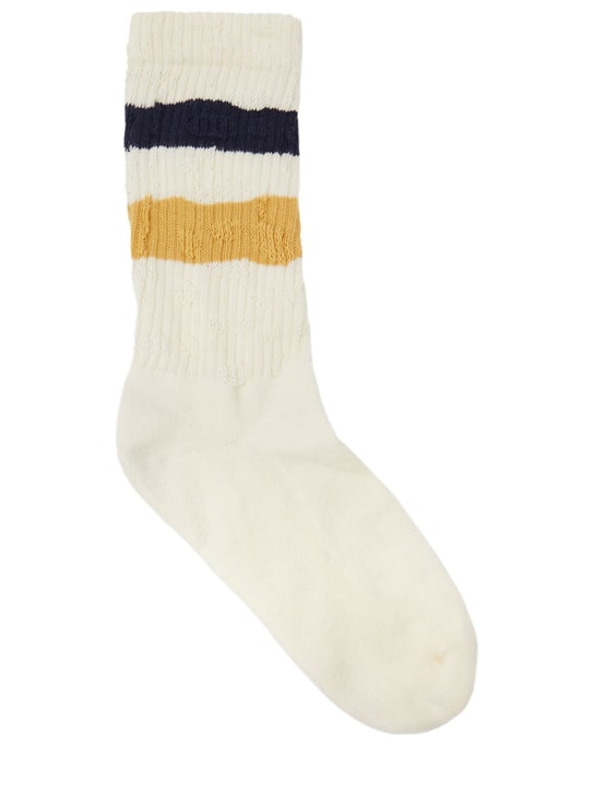 Golden Goose: Striped cotton blend ribbed socks - Heritage White - men_0 | Luisa Via Roma