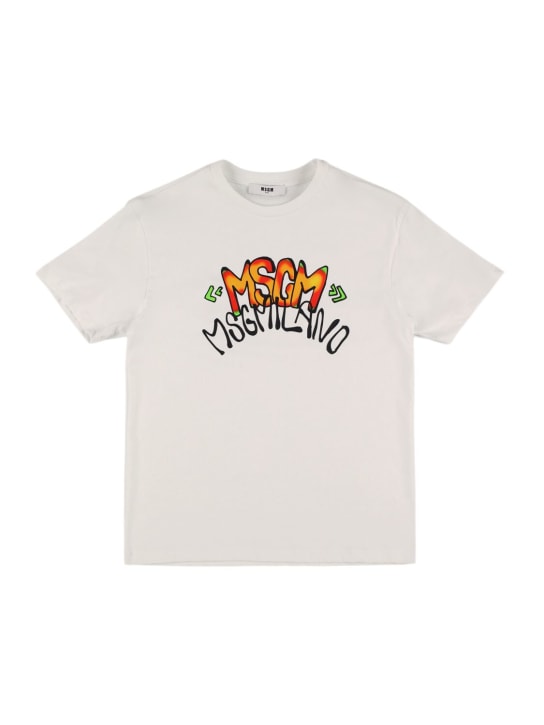 MSGM: T-shirt in jersey di cotone stampato - Bianco - kids-boys_0 | Luisa Via Roma