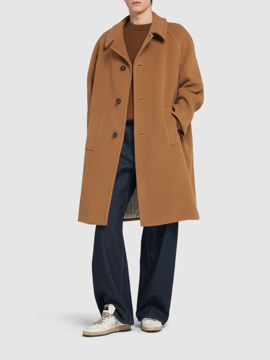 Golden Goose: Journey herringbone virgin wool coat - Tobacco - men_1 | Luisa Via Roma