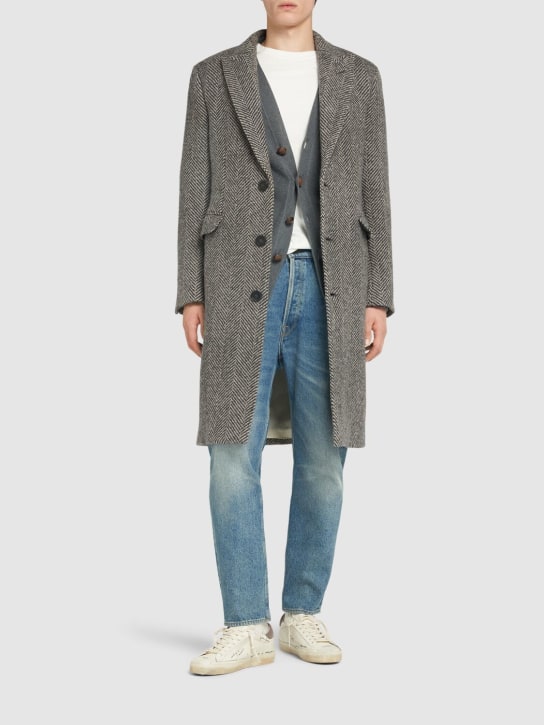 Golden Goose: Golden virgin wool single breasted coat - Anthracite - men_1 | Luisa Via Roma