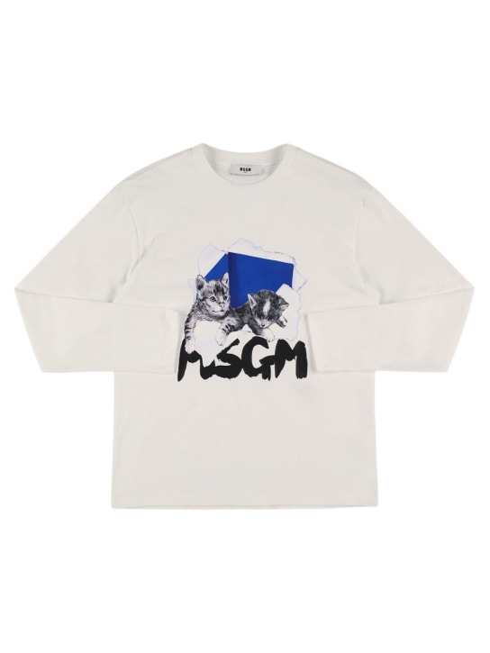 MSGM: Camiseta de algodón jersey con manga larga - Blanco - kids-girls_0 | Luisa Via Roma