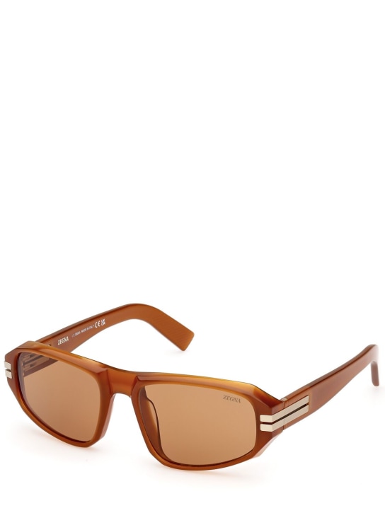 Zegna: Squared sunglasses w/ lanyard - Brown - men_1 | Luisa Via Roma
