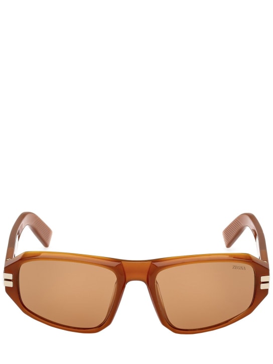 Zegna: Squared sunglasses w/ lanyard - Brown - men_0 | Luisa Via Roma