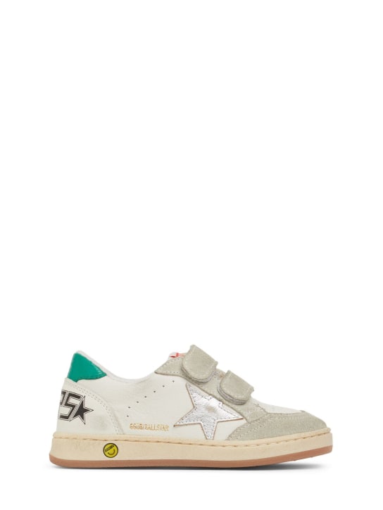 Golden Goose: Sneakers Ballstar de piel laminada - Blanco/Verde - kids-boys_0 | Luisa Via Roma