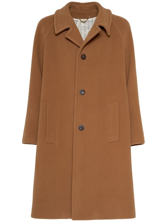 Golden Goose: Journey herringbone virgin wool coat - Tobacco - men_0 | Luisa Via Roma