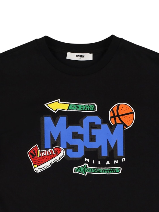 MSGM: T-shirt in jersey di cotone stampato - Nero - kids-boys_1 | Luisa Via Roma