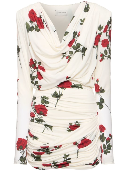 Magda Butrym: Rose printed jersey mini dress - White/Multi - women_0 | Luisa Via Roma