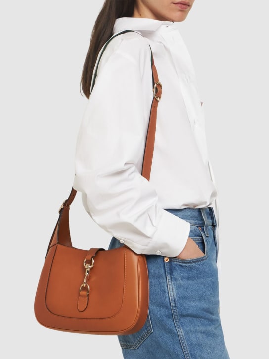Gucci: Small Jackie leather shoulder bag - Kahverengi - women_1 | Luisa Via Roma