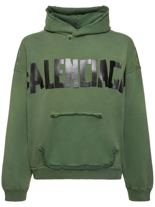 Balenciaga: Logo gaffer type vintage cotton hoodie - Dark Green - men_0 | Luisa Via Roma