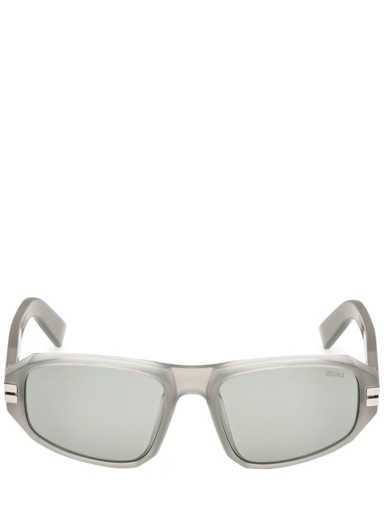 Zegna: Squared sunglasses w/ lanyard - Grey/Green - men_0 | Luisa Via Roma