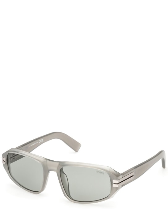 Zegna: Squared sunglasses w/ lanyard - Grey/Green - men_1 | Luisa Via Roma