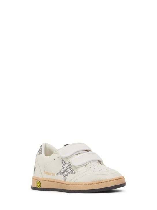 Golden Goose: Sneakers à scratch en cuir pailleté Ballstar - Blanc/Argent - kids-girls_1 | Luisa Via Roma