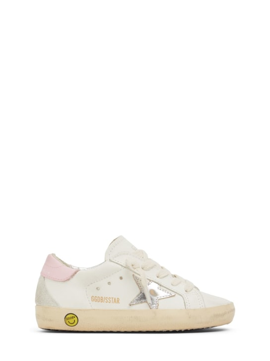 Golden Goose: Super-star leather lace-up sneakers - White/Pink - kids-girls_0 | Luisa Via Roma