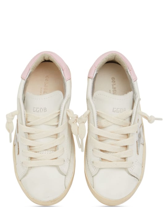 Golden Goose: Super-star leather lace-up sneakers - White/Pink - kids-girls_1 | Luisa Via Roma