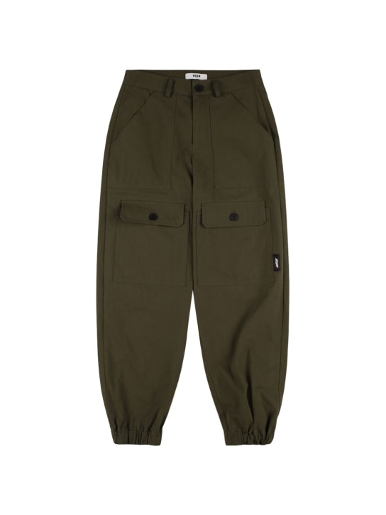 MSGM: Pantalones cargo de lona de algodón - Verde Militar - kids-boys_0 | Luisa Via Roma