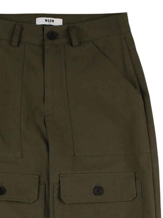 MSGM: Pantalones cargo de lona de algodón - Verde Militar - kids-boys_1 | Luisa Via Roma