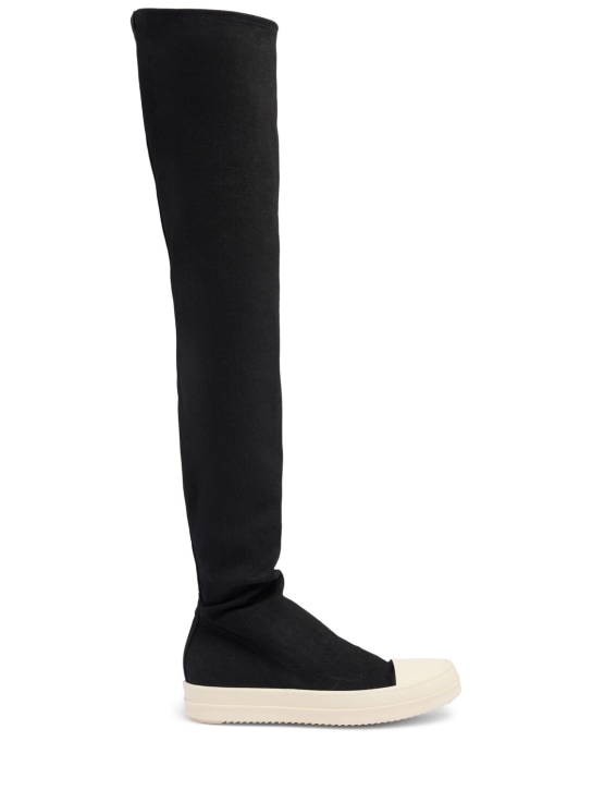 Rick Owens DRKSHDW: High sock denim sneaker boots - Black/White - women_0 | Luisa Via Roma