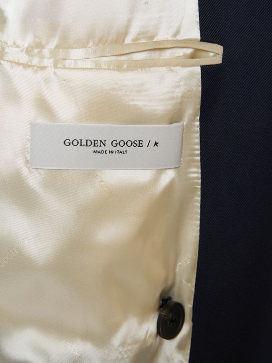 Golden Goose: Double breasted gabardine blazer - Dark Blue - men_5 | Luisa Via Roma