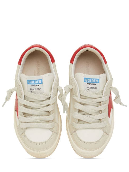 Golden Goose: May leather sneakers - White/Red - kids-boys_1 | Luisa Via Roma