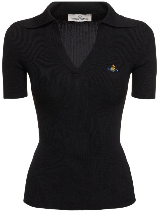 Vivienne Westwood: Marina cotton knit short sleeve polo - Black - women_0 | Luisa Via Roma