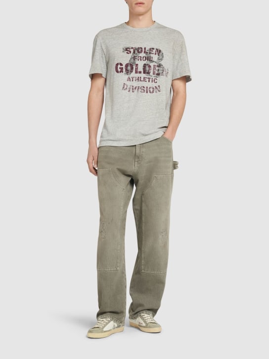 Golden Goose: Journey logo detail cotton t-shirt - Heather Grey - men_1 | Luisa Via Roma