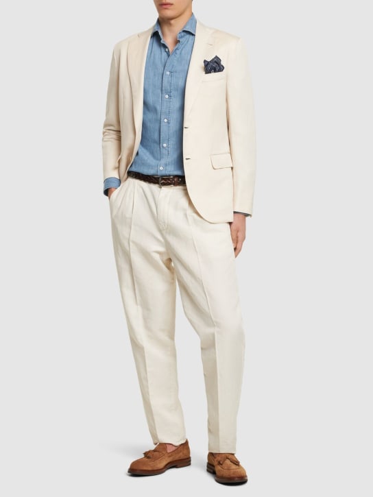 Brunello Cucinelli: Cotton & linen drawstring pants - Off White - men_1 | Luisa Via Roma