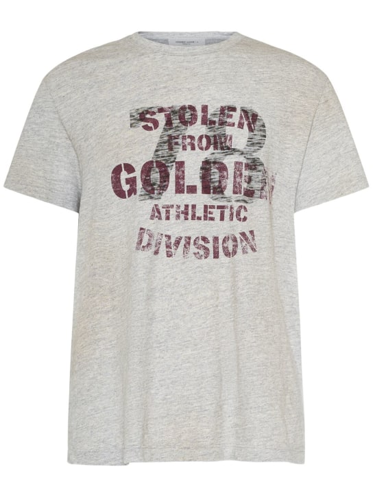 Golden Goose: Journey logo detail cotton t-shirt - Heather Grey - men_0 | Luisa Via Roma