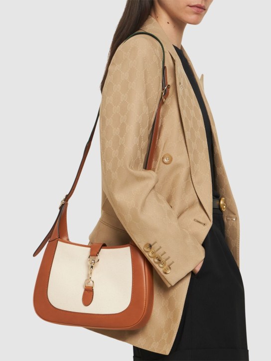 Gucci: Petit sac porté épaule en toile Jackie - Marron/Blanc - women_1 | Luisa Via Roma