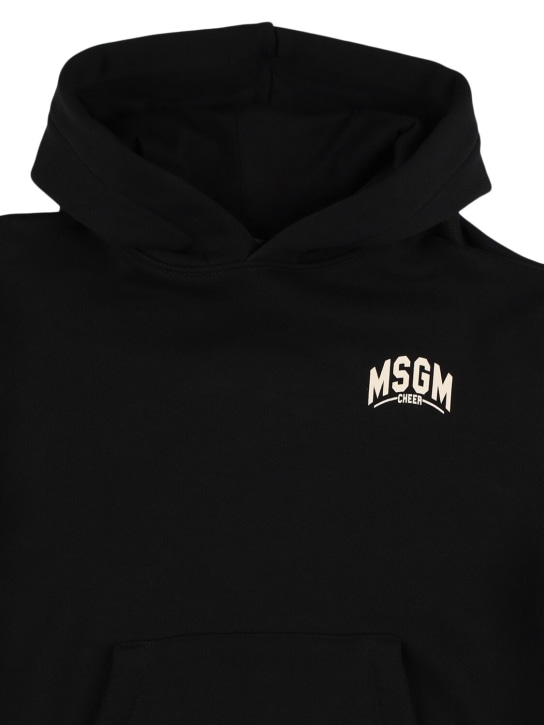 MSGM: Sweat-shirt en coton imprimé à capuche - Noir - kids-boys_1 | Luisa Via Roma