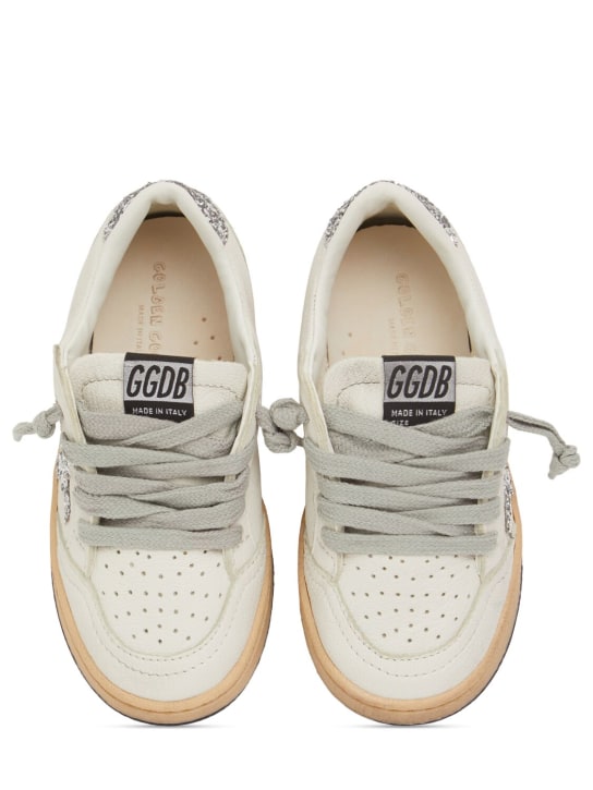 Golden Goose: Sneakers Ballstar in pelle con glitter - Bianco/Argento - kids-girls_1 | Luisa Via Roma