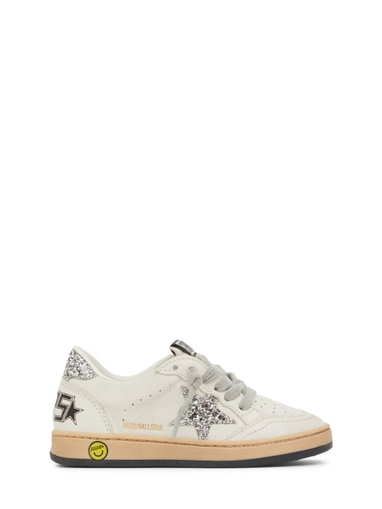 Golden Goose: Sneakers Ballstar in pelle con glitter - Bianco/Argento - kids-girls_0 | Luisa Via Roma