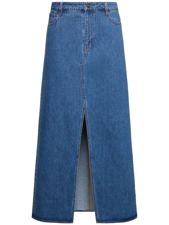 Designers Remix: Falda larga de denim de algodón - Azul Denim - women_0 | Luisa Via Roma