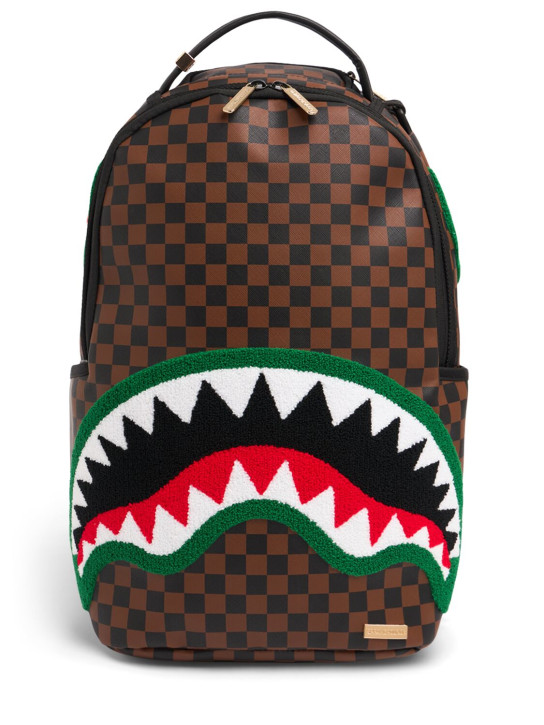 SPRAYGROUND: Shark print canvas backpack - Brown - kids-boys_0 | Luisa Via Roma
