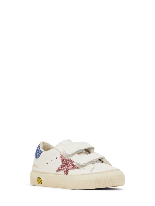 Golden Goose: May School glitter leather sneakers - White/Blue/Pink - kids-girls_1 | Luisa Via Roma