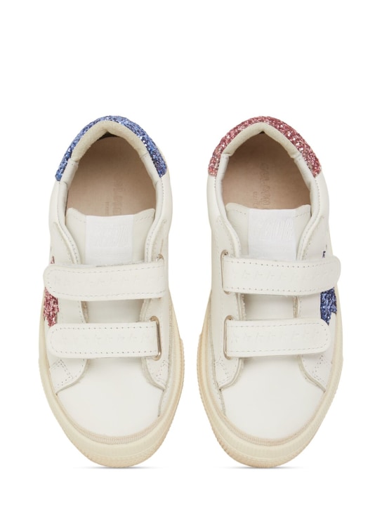 Golden Goose: May School亮粉皮革运动鞋 - 白色/蓝色/粉红 - kids-girls_5 | Luisa Via Roma