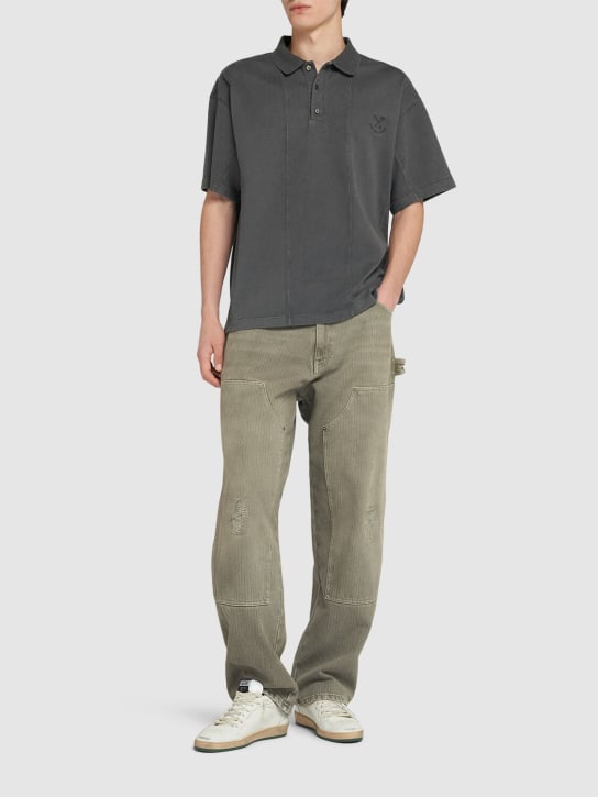 Golden Goose: Journey patchwork cotton polo shirt - Anthracite - men_1 | Luisa Via Roma