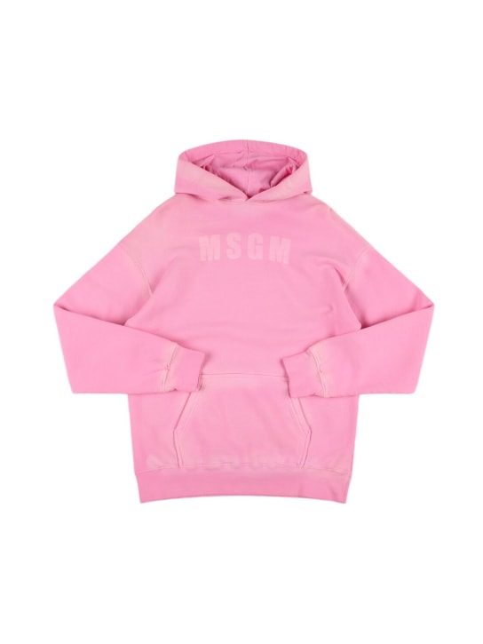 MSGM: Logo faded cotton sweatshirt hoodie - Pink - kids-girls_0 | Luisa Via Roma