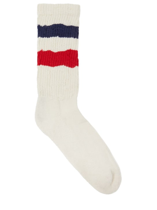 Golden Goose: Stripes cotton blend ribbed socks - Red/White/Blue - men_0 | Luisa Via Roma